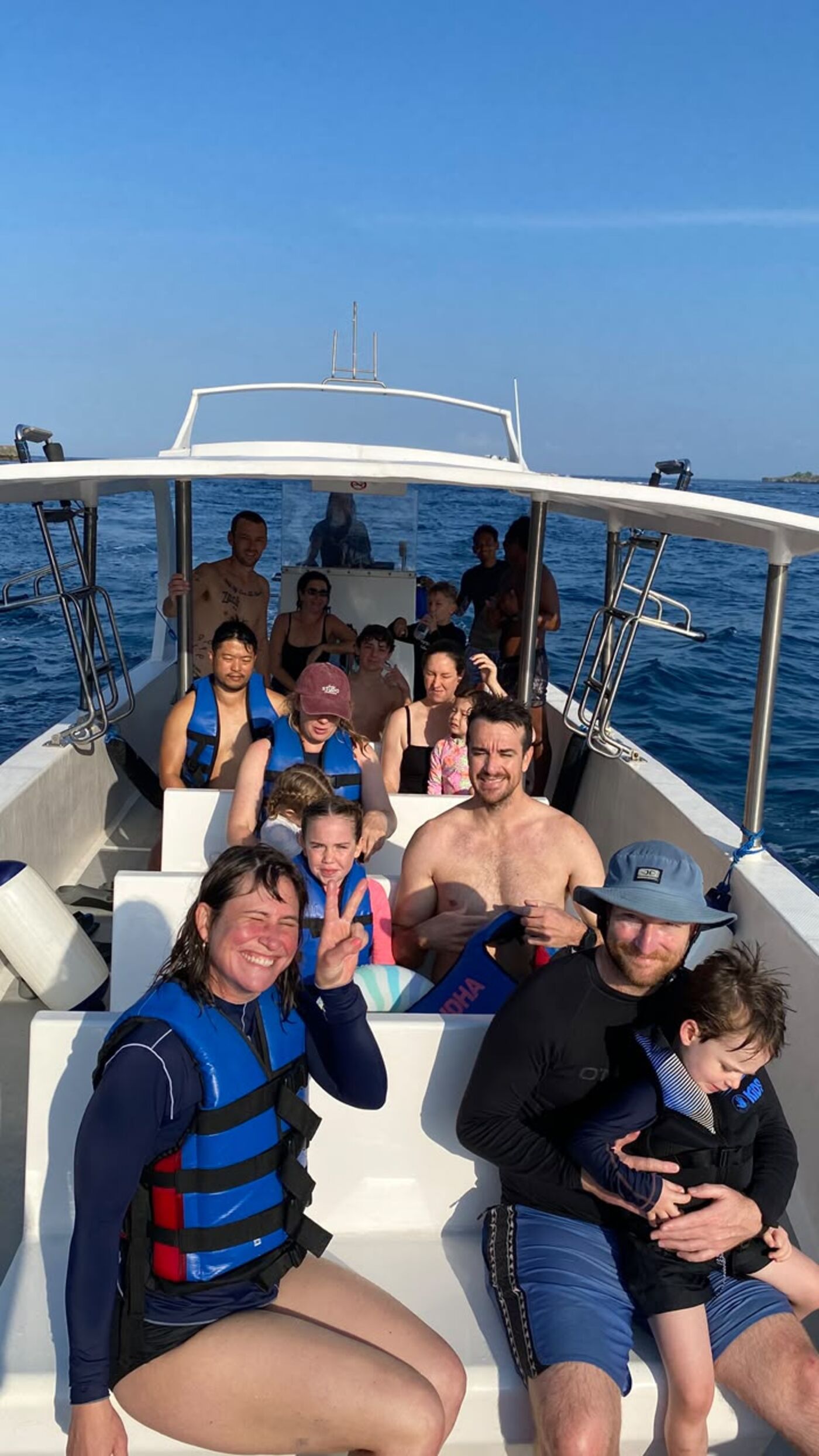 Guests on a shared snorkeling boat near Nusa Lembongan